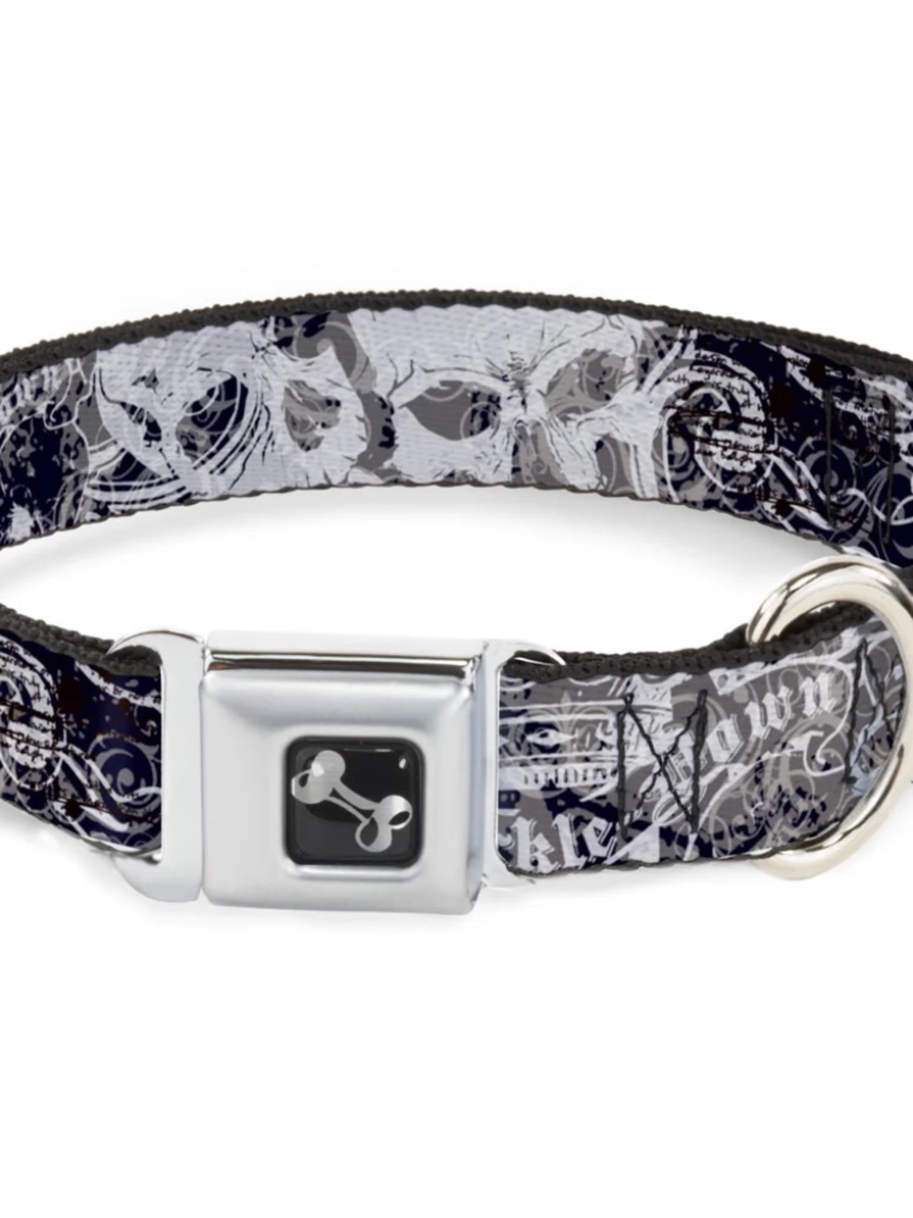 Buckle-Down Skull Dog Collar Large 1” Wide Black/White Stainless Steel NWT